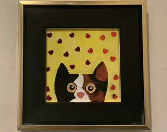 Framed Original Cat Painting