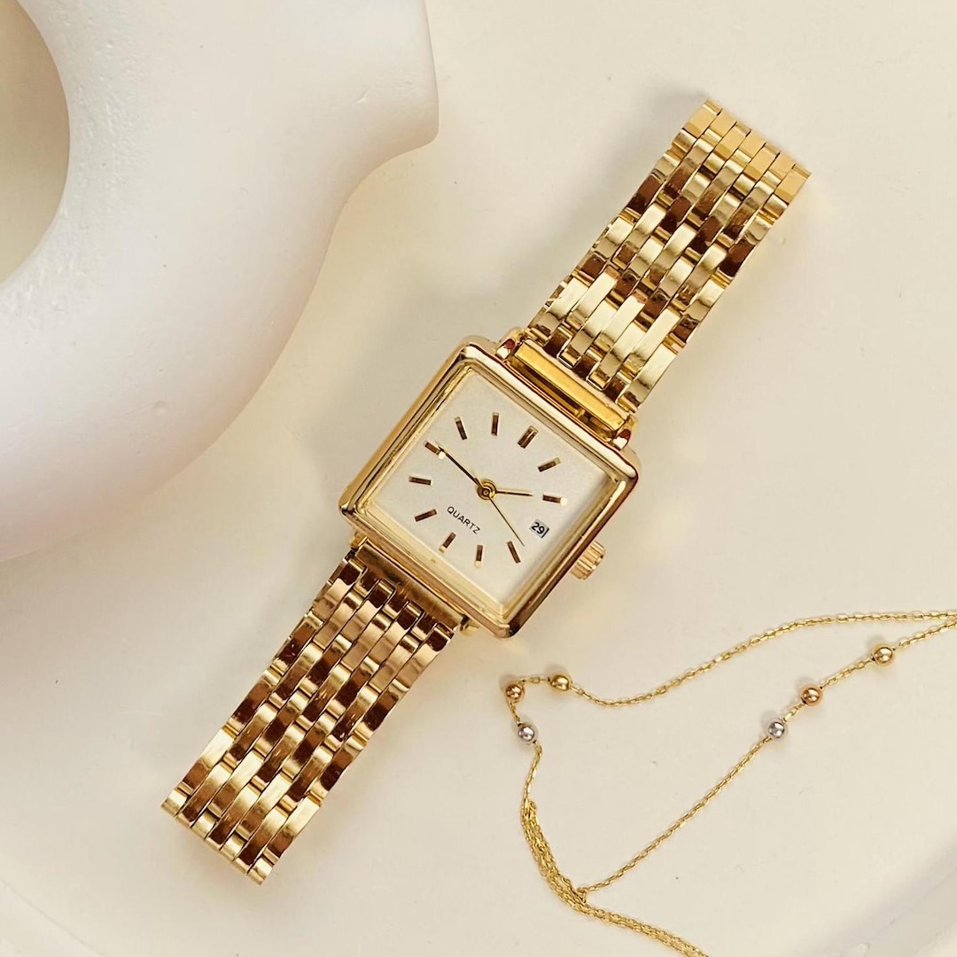 Berny Armbanduhr Damen Zierlich Goldene Vintage Damenuhr Florale