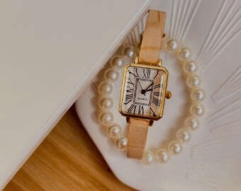 Woman Wrist Watch, Gold Colour Watch, White Dial, Roman Numeral Dial, Octagonal Design, Classy Design, Present for Her, Mother's Day Gift