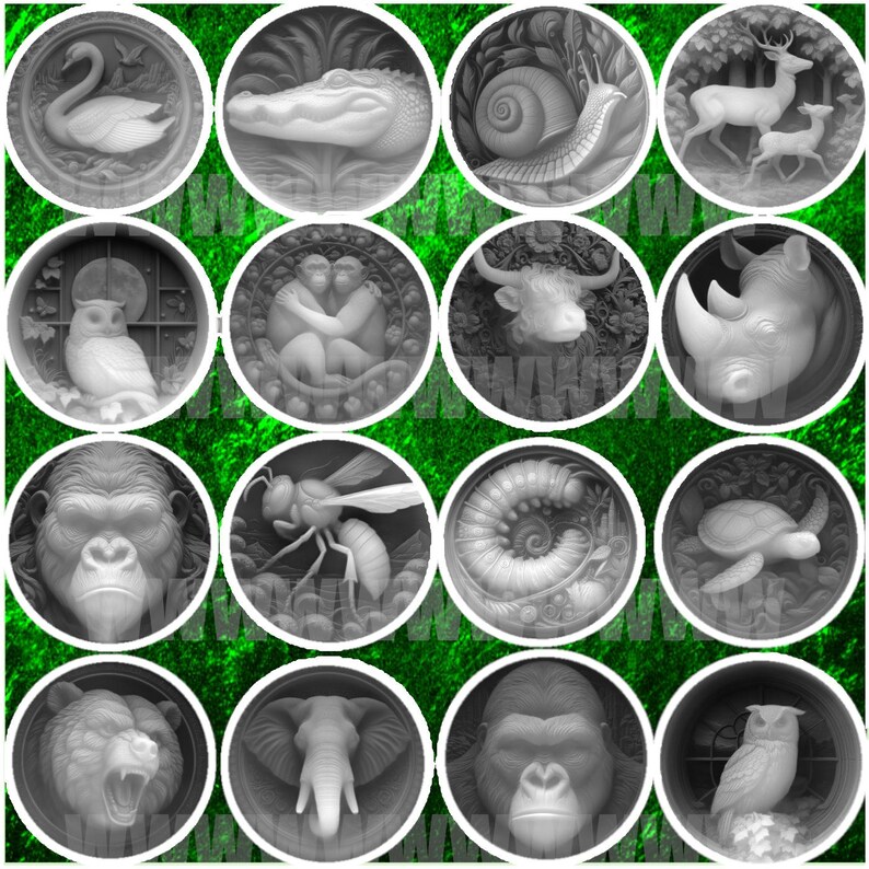 Animals, Birds, Fishes Depth Maps Bundle, Laser Engraving Files (PNG ...