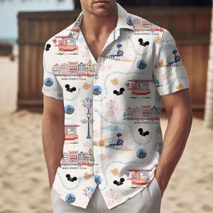 Camisa de Disney Main Street Hawaii, camisa y pantalones cortos con mapa del parque vintage, atuendo veraniego de Disney para fanáticos, camisa con botones de Disneyland