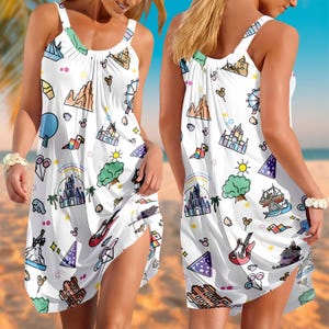 Disneyland Sling Sommerkleid, Disney inspiriert Sommerkleid, Süßes Urlaubs Outfit, Schloss Grafikkleid, Geschenk für Mama