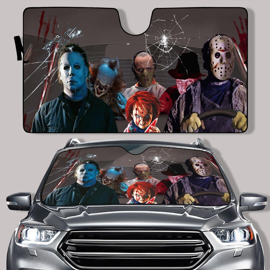 Custom Personalized Horror Car Sunshade - Up to 5 People - Halloween Gift Idea For Friends/Family