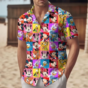 Mickey Mouse Friends Hawaiian Shirt, Disney Characters Collage Button Shirt, Mickey and Friends Gift, Family Vacation Outfit