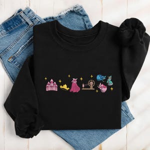 Moletom BORDADO de desenho animado de filme, bordado do Magic Kingdom, ícone de princesa, bordado de viagem de menina, presente para ela