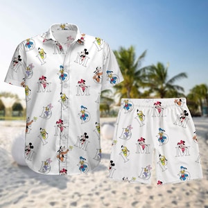 Camisa hawaiana con monograma de Disney, camisa con botones de Mickey, Minnie, Goofy, Donald y Daisy, regalo familiar de verano a juego.