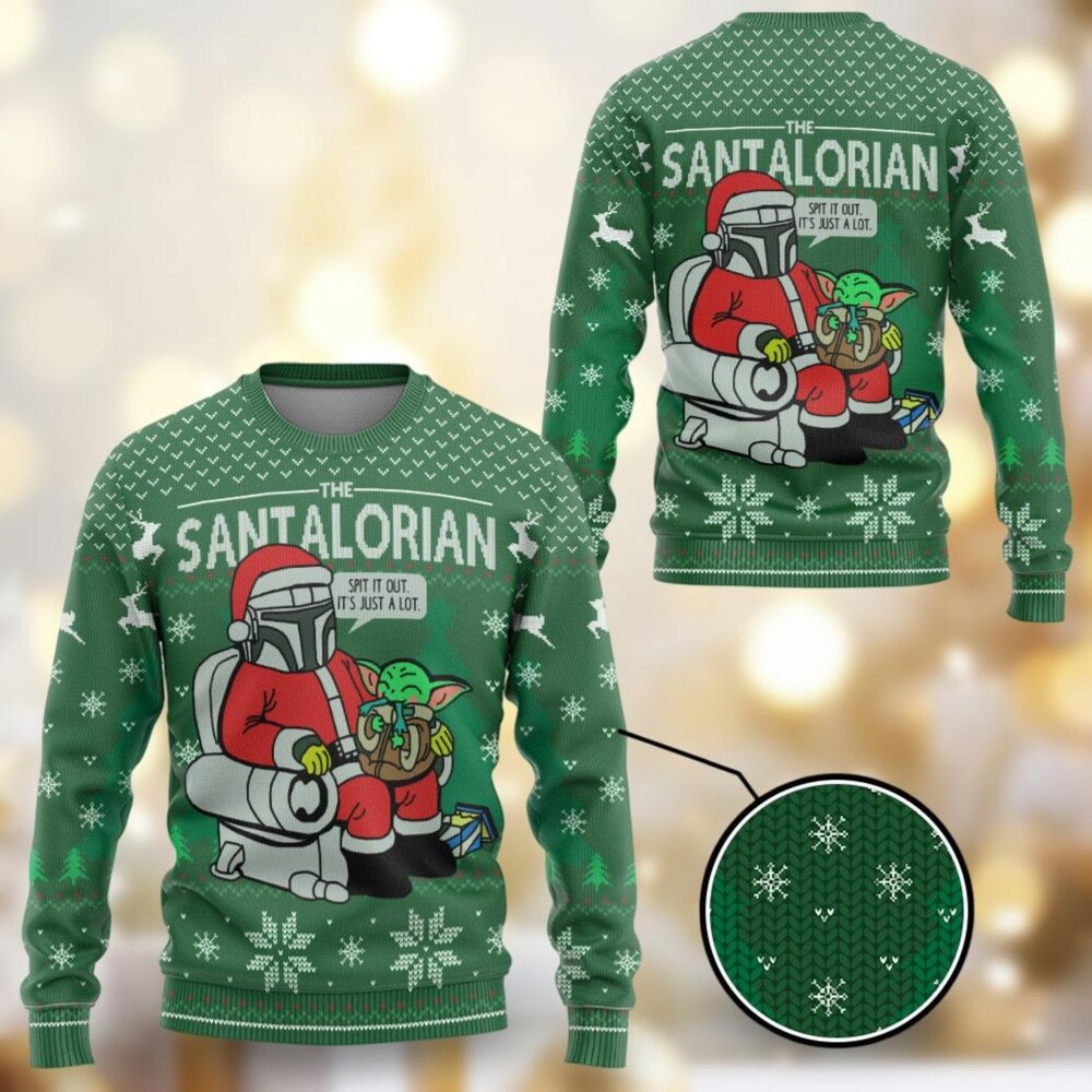 The Santalorian Christmas Sweater, The Mandalorian Sweater, Baby Yoda Sweater, All Over Print Sweater, Disney Family Christmas Sweater Teeshirtsummer