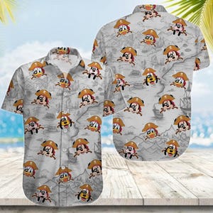 Pirat Micky Maus Hawaii Hemd, Disney Schatzkarte Knopf Shirt, Pirat Donald Goofy Sommer Strand Top, Disney Piraten Shirt