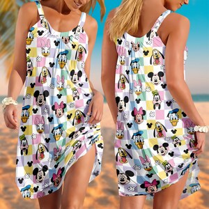 Mickey Minnie Friends Sling Sommerkleid, Disney Sommer Cartoon Urlaub Kleid, süßes Disney Cruise Kleid, Kleid für Frauen