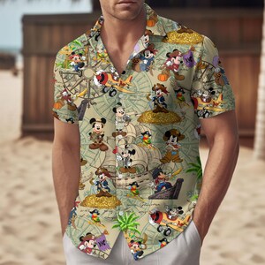Micky Maus Piraten Kompass Hawaiihemd, Disney Piraten Schatzkarte Strand Shirt, Familie Kreuzfahrt Outfit Geschenk, Sommergeschenk