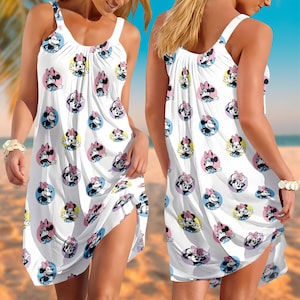 Vestido de verano con tirantes de Minnie Mouse, atuendo playero de Mickey y sus amigos de Disney, camiseta de vacaciones de Disney, tirantes para mujer