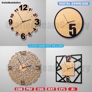 Nowoczesny zestaw tarcz zegara ściennego DIY 2 cnc pakiet pakiet cięcia laserowego SVG szablon wektorowy do cięcia CNC i laserowego Glowforge, cricut| Natychmiastowe pobranie