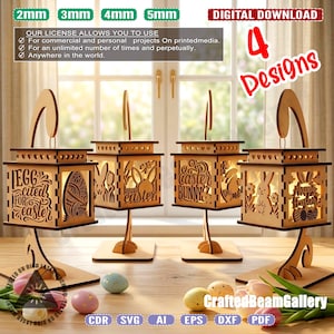 Farol colgante de Pascua para centro de mesa / Portavelas para decoración del hogar (archivo SVG de corte láser) (descarga digital)