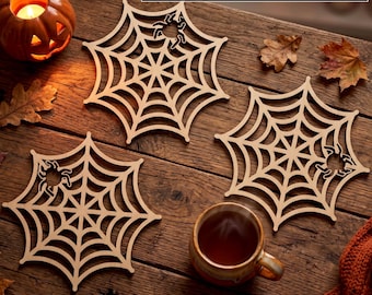 Halloween Spiderweb Coaster Laser Cutting File (SVG, DXF, PDF, Cdr, Ai, Eps))