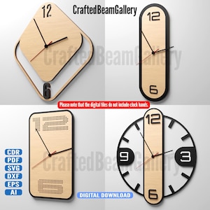 Set di quadranti per orologio da parete fai da te moderno 1 bundle cnc Pacchetto di taglio laser Modello vettoriale SVG per CNC e taglio laser Glowforg, cricut / Download immediato