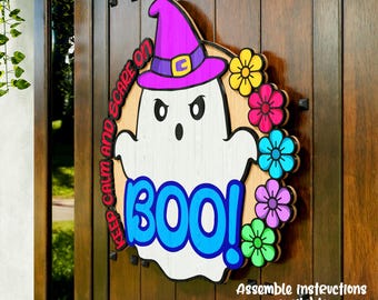 Halloween cute ghost with boo Front door hanger svg, Dxf, Pdf, crd, eps, Ai  laser cut files for Glowforge , cricut | instant download