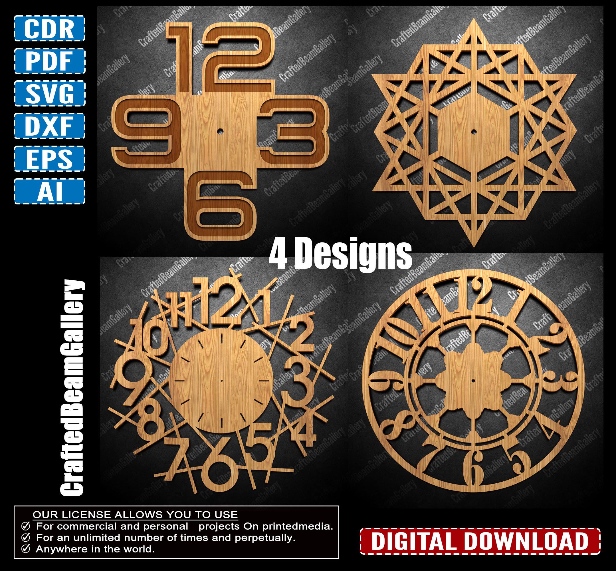 Wall Clock Face CNC Bundle Laser Cut Pack SVG Vector Template for CNC ...