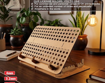 Soporte de madera vintage para iPad, soporte ajustable para tablet para escritorio, archivo de corte láser (descarga digital)