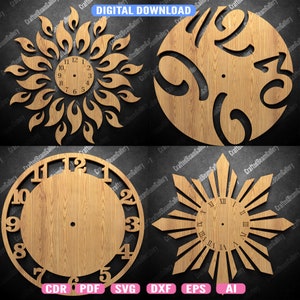 Zestaw tarcz zegara ściennego-01 Pakiet CNC Pakiet cięcia laserowego Szablon wektorowy SVG do cięcia CNC i laserowego Glowforge, cricut | Natychmiastowe pobranie