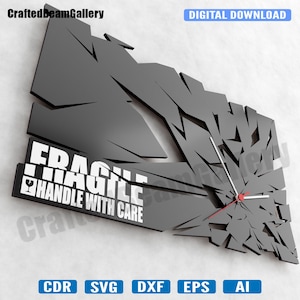 Einzigartige Fragile Uhr Digital Laser Cut Dateien für Cricut, Silhouette, lightburn - svg, dxf, cdr, eps, AI Dateien -Instant Download