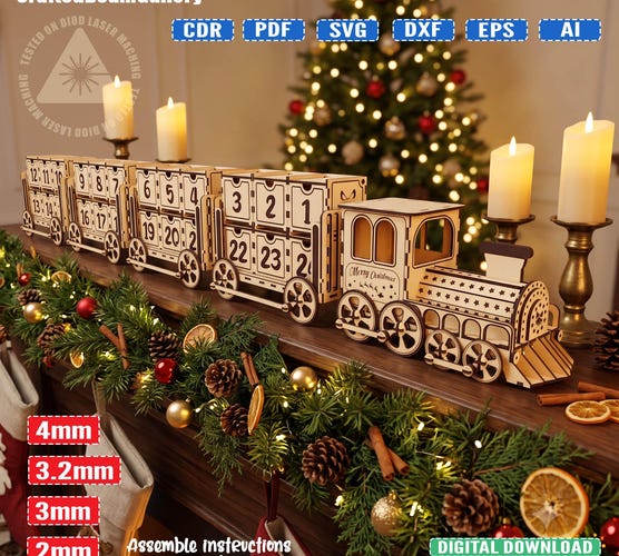 Christmas Train Advent Calendar Laser Cut Files — Wooden Countdown Gift Box
