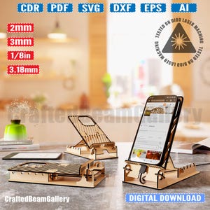 Supporto regolabile per telefono/iPhone 2 mm, 3 mm e 3,18 mm (1/8 in) file vettoriale CNC tagliato al laser. Testato su macchina laser Diod.