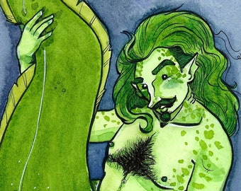 8.5 x 11 Print: Morey the flexible Green Merman