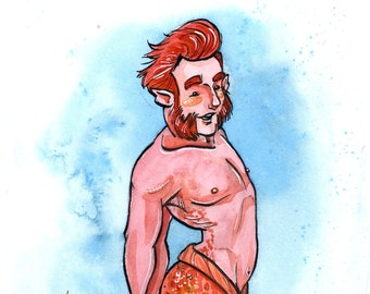 8.5x11 Print: Randy the Red Hot merman