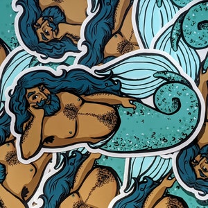 Large merman pinup sticker