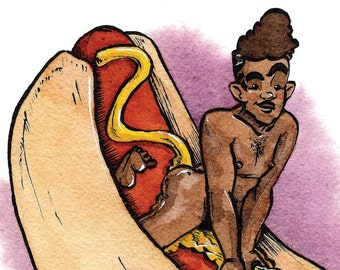 8.5 x 11: Lewd Crude Food Dudes...Hot Dog Harold