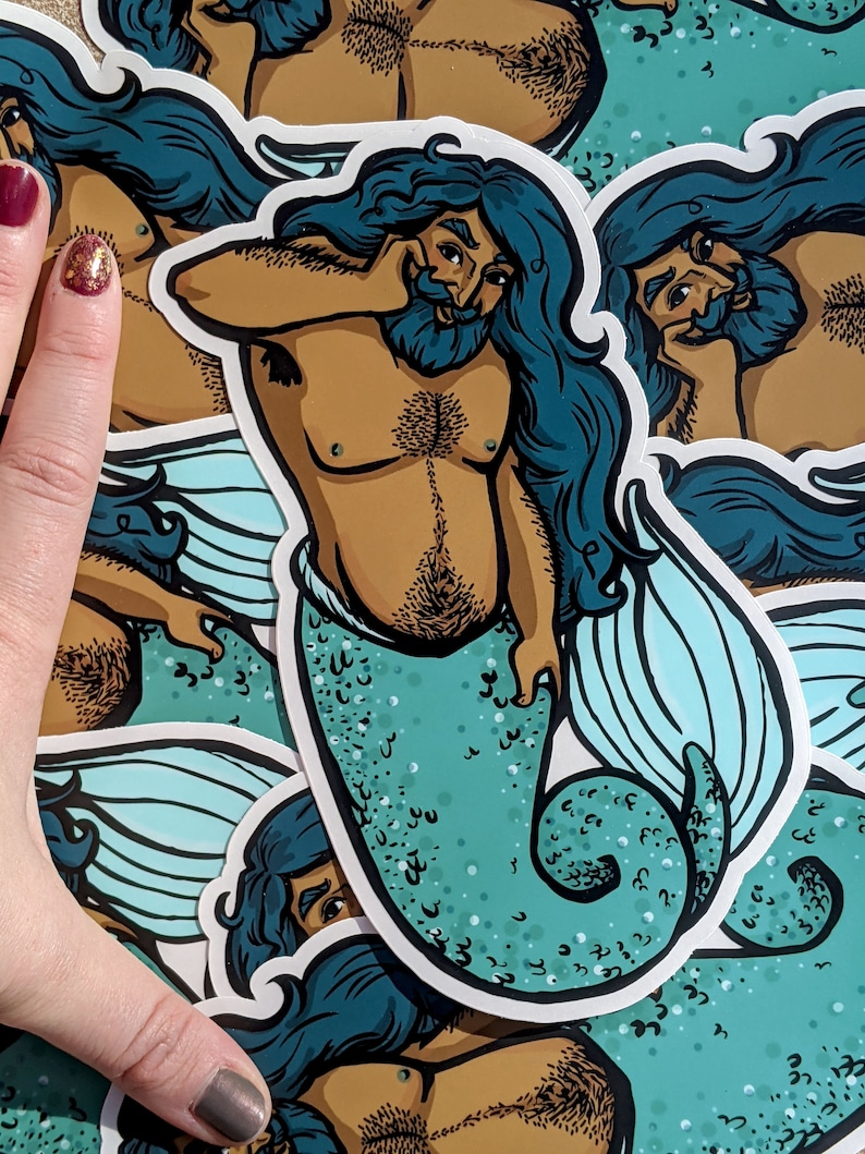 Large merman pinup sticker image 3