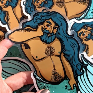 Large merman pinup sticker image 2