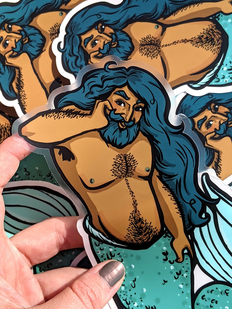 Large merman pinup sticker image 2