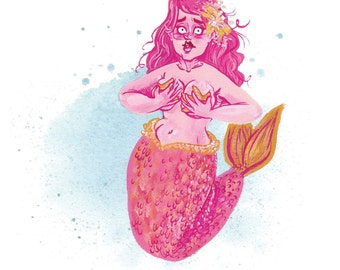 8.5x11 Print:  Atlantisha, She's pretty modest for a Mermaid