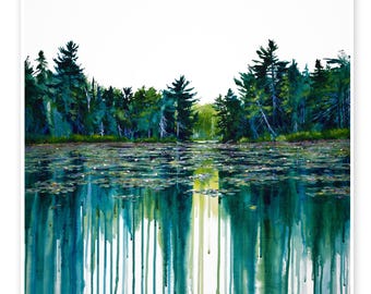 Lilypads on Jubilee Lake, Algonquin Park - DIGITAL DOWNLOAD of original painting by Heather Castles