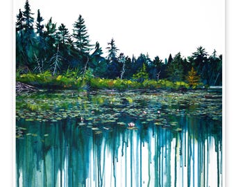 Lilypads on McCraney Lake, Algonquin Park - DIGITAL DOWNLOAD of original painting by Heather Castles