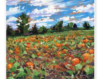 Pumpkin Patch at Andrews Farm - DIGITAL DOWNLOAD of original painting by Heather Castles