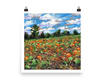 Pumpkin Patch - Study of Andrews Farm - PRINT of acrylic painting by Heather Castles