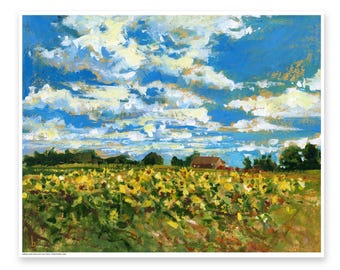 Sunflowers at Andrews Farm - DIGITAL DOWNLOAD of original painting by Heather Castles