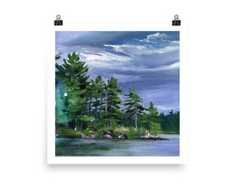 The Big Island, Rain Lake, Algonquin Park - PRINT of en plein air painting by Heather Castles,