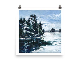 Winter Study of Lorimer Lake, Ontario, PRINT of acrylic painting by Heather Castles