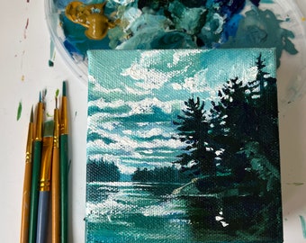 Sister Trees - Impressions of Algonquin Park 4x4 acrylic painting custom order