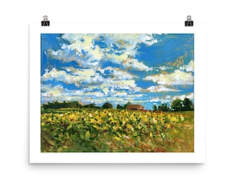 Sunflowers - Study of Andrews Farm - PRINT of acrylic painting by Heather Castles