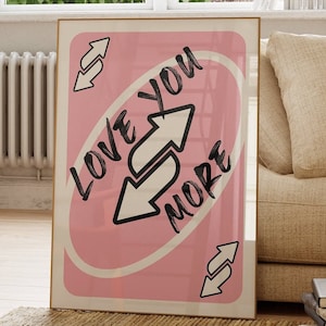 Impression Love You More tendance, art mural rétro rose à imprimer, affiche de cartes à jouer, art mural girly, décoration murale preppy, téléchargement numérique