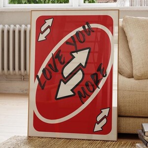 Impressão Trendy Love You More, arte de parede retrô vermelha para impressão, pôster de carta de baralho, arte de parede feminina, decoração de parede elegante, download digital