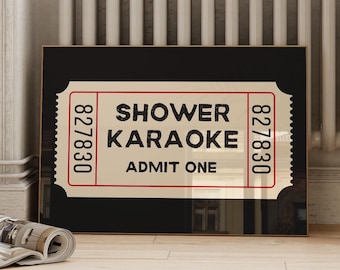Shower Karaoke Ticket Print: Retro Bathroom Wall Art (Digital Download)
