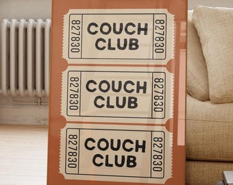 Couch Club Ticket Stub Print: Burnt Orange Vintage Wall Art (Digital Print)