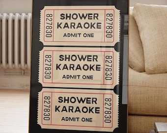 Shower Karaoke Ticket Print: Retro Bathroom Wall Art (Digital Download)