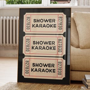 Shower Karaoke Ticket Print, Bathroom Retro Aesthetic Poster, Singing Funny Wall Art, Trendy Vintage Cute Home Decor, Digital Download