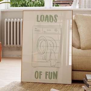 Loads Of Fun Wall Art, Funny Laundry Poster, Cute Quote Print, Sage Green Wall Artm Laundromat Poster, Laundry Room Decor, Digital Download